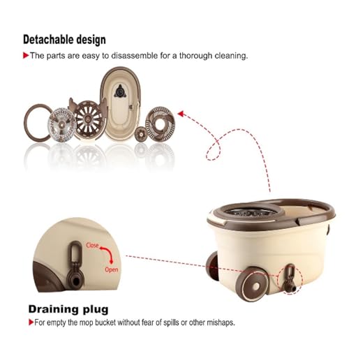 Image of PAXCOO Spin Mop with Bucket,360Rotating Floor Cleaning Mop-Stainless Steel Spinning Mop,2 Refills, Adjustable Steel Handle Stainless Steel Wringer Wet Dry Household Cleaning Tool, Modular Design