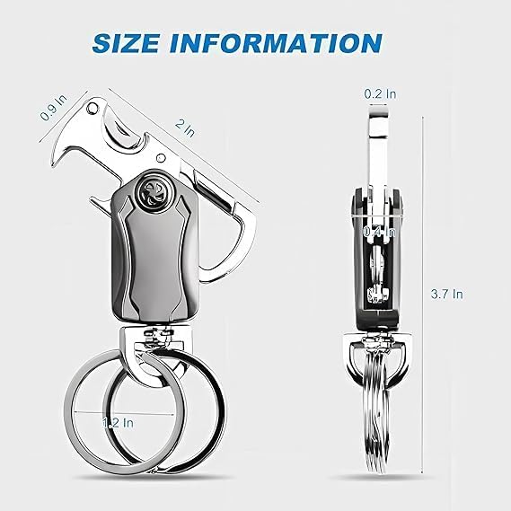 Image of Keychain for Men - Heavy Duty Dual Ring Metal Key Chain with Cutter, Bottle Opener, Mobile Holder, 360 Spinner, Outdoor Carabiner for Car, Bike, and Portable Use (5 in 1)