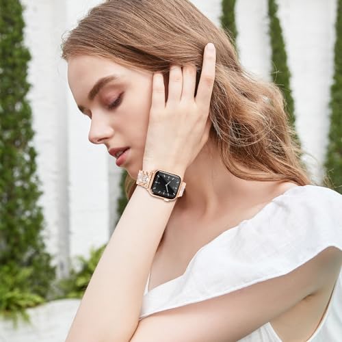 Ruibopad Bracelet compatible avec Apple Watch 38 mm, 40 mm, 41 mm, 44 mm, 45 mm, 49 mm, 42 mm, bracelet en métal scintillant pour iWatch séries 9, 8, 7, 6, SE, 5, 4, 3, 2, 1, Or rose, 49/46/45/44/42mm – vue 7