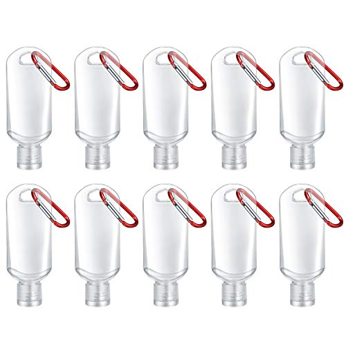 Preisvergleich Produktbild 10 STÜCK Leere Reiseflaschen, Plastikflasche mit Clip, transparenter Flüssigkeitsbehälter mit Karabiner (50 ml)