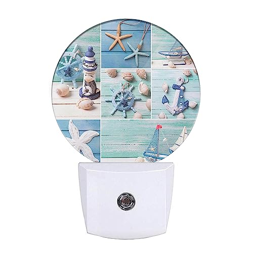 Image of EKOBLA Starfish and Seashell Night Light, Ocean Beach Night Lights Plug Into Wall with Dusk to Dawn Auto Sensor for Home Decor