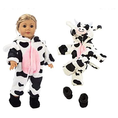 DUORUI Doll Clothes Winter Outfit Jumpsuits Pajamas for American Girl Doll 18 inch Cow Pattern Cover