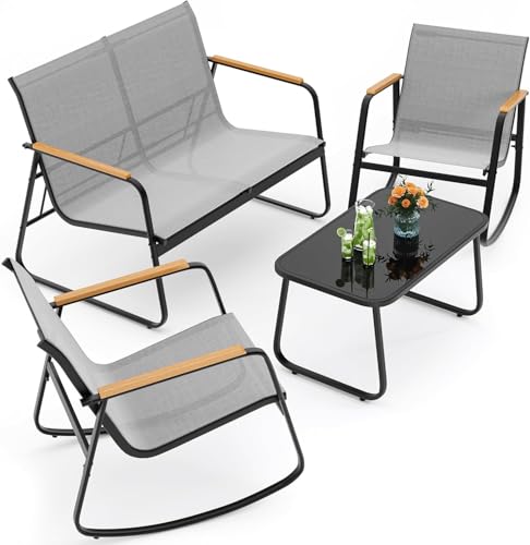 Catálogo para Comprar On-line Muebles y accesorios de jardín los mejores 5. 43 MAMALAND Sillas para Jardin y Terraza Exterior, Juego de 4 Piezas para Bistró de Patio, Juego de Mesa Jardin, Outdoor Furniture para Junto, Porche (Gris)