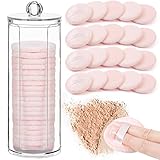 Zubebe 20 Pcs Powder Puff 2.24 Inch Cotton Makeup Puffs Pads with Powder Puff Case, Compact Setting Loose Powder Puff Empty Makeup Containers for Face Foundation Cosmetic Powder Wet Dry Use (Beige)