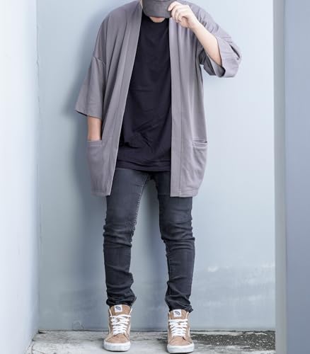 Men\'s Long Oversized Kimono Cardigan Noragi Japan Jacket Haori Man Yukata Coat (Cement Gray)