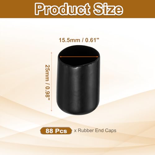 Image of uxcell 88Pcs Rubber End Caps, 15.5mm(5 /8 inch) ID 25mm(31 /32 inch) Height Round Screw Thread Protectors Flexible Screw Bolt Covers Caps for Metal Tube Rod Bolt, Black