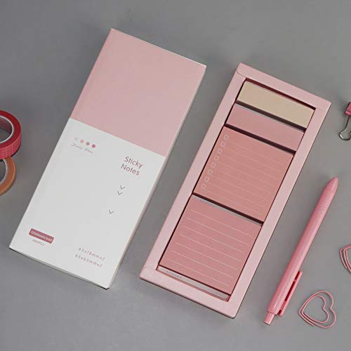 Pink Sticky Notes Set, 240 Sheets Lined Pastel Sticky Note Pads , Portable Macaron Sticky Notes, 240 Sheets Self-Stick Index Tabs Flag Organizer for Planner, Bullet Journal, Calendar (Pink)