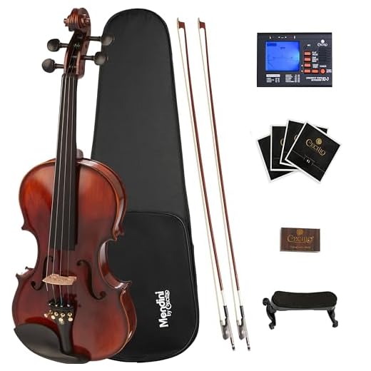 Mendini By Cecilio 4/4 Violin For Beginners, Black Solid Wood - Flamed Acoustic Violins Set with Case, Tuner, Shoulder Rest, Bow, Rosin, Bridge & Strings