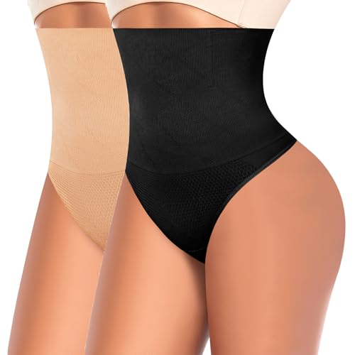 Image of Werena Tummy Control Thong Shapewear for Women High Waist Shaping Underwear Seamless Thongs Panties