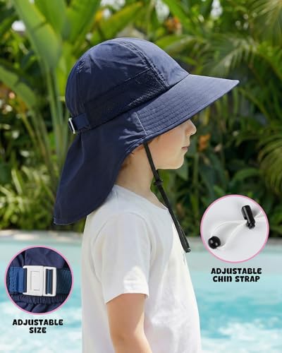 Image of Toddler Baby Sun Hat Kids Summer Beach Essentials Adjustable Beach Hats with Bucket Wide Brim for Boys Girls Age 0-14 Years