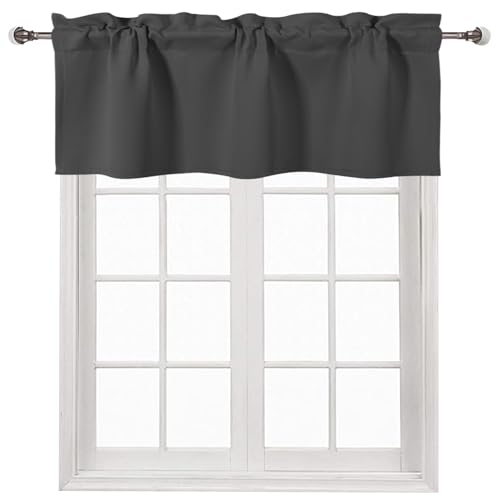 DWCN Dark Grey Rod Pocket Valance for Windows 36 x 16 Inch, 1 Panel