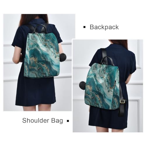 Image of ALAZA Teal Blue Marble Trips Hiking Camping Rucksack Pack for Women