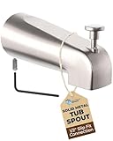HammerHead Showers Solid Metal Tub Spout with Diverter, Slip On Bath Tub Spout for ½” Copper Pipe, Easy Install Bathtub Faucet, Brushed Nickel