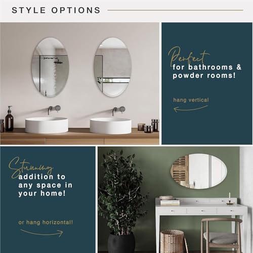Image of Creative Arts n Frames 5mm Thick Exquisite Beveled Frame Less Oval Wall Mount Mirror for Bathroom, Washroom and Wash Basin Home Decor Items (15x21 inch Oval Beveled)
