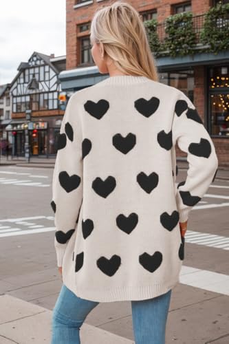 Image of Women Love Heart Graphic Oversized Sweaters Valentine Cute Cardigan Open Front Button Kawaii Preppy Aesthetic Clothes