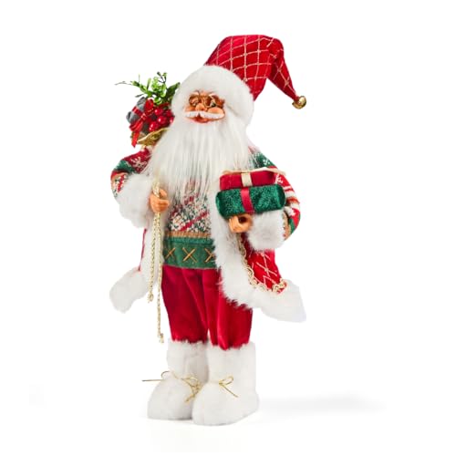 Santa Claus Standing Figure/Traditional Christmas Decoration with Festive Outfit & Gift Sack/Large or Medium Size (Medium)