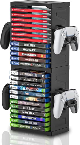 HEATFUN Speicherturm für PS5-Spiele, Aufbewahrungsständer für Xbox Nintendo Switch Spiele (für 24 Spielboxen), Schwarz, Kompakt