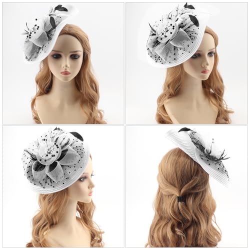 DRESHOW Fascinators Hat Flower Mesh Feathers Hat with a Headband and a Clip 7.9" Tea Party Headwear for Women by DRESHOW - Image 3