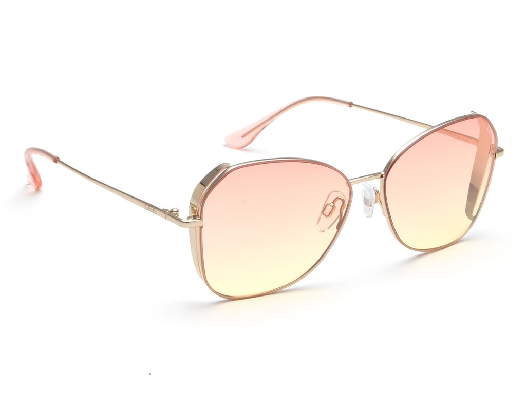 sunglasses| 100% UV protected | Gradient | Full Rim | Butterfly | Women | Large | Shiny Light Gold Alloy Metal Frame | Pink To Yellow Gradient Polycarbonate Lens-image-35