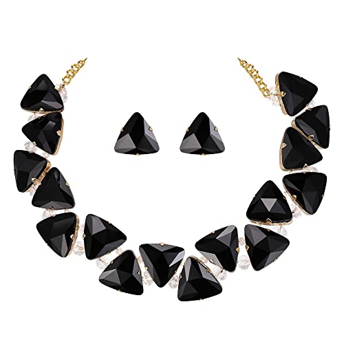 Juego de collar y pendientes llamativos Art Deco multicolor dorado para mujer