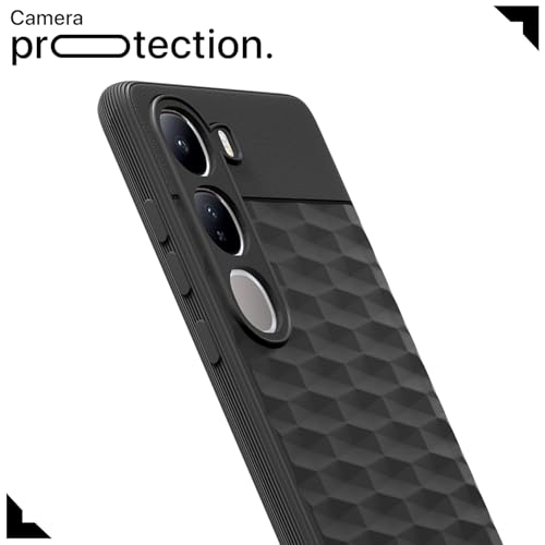 Image of Pikkme Back Cover for Vivo Y300 5G Camera Protection 3D Hexa Cube Design Silicone Protective Bumper Case (Black)