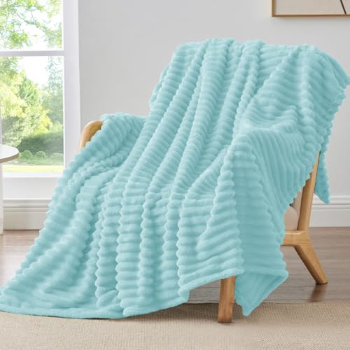 Image of BEDELITE Ribbed Twin Blanket for Couch & Bed, Cloud Blue, 60 inchx80 inch | Ultra-Soft Plush Fleece, Cozy, Warm Yet Lightweight, Ribbed Texture, Home Decor, Machine Washable, Giftable, All-Season Use