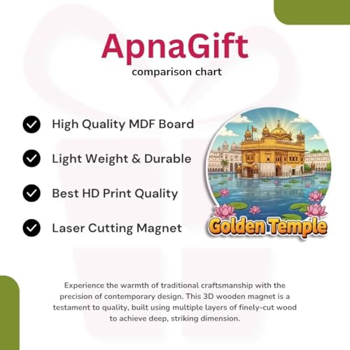 Image of Golden Temple Theme Souvenir Wooden Fridge Magnet for Refrigerator-Printed Stylish Magnet for Fridge Decoration | Kitchen Decor | Fridge Decoration | Size 3x3 Inches | Pack of 1