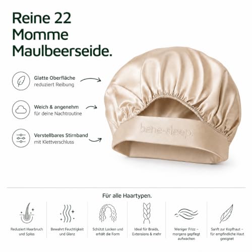 bene-sleep Seidenbonnet 100% jedwab morwowy 22 momme, czarny, Einheitsgröße