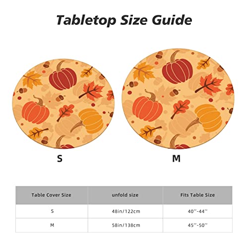 Fatttycy Round Table Cloth Fall Leaf Pumpkin Tablecloth Elastic Edge Fitted Autumn Theme Table Cover Fits Tables Up To 45"-50" Diameter #TOP6