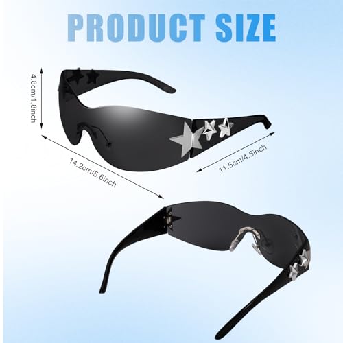 3 Pairs Y2K Sunglasses for Women Men Trendy Shield Wrap Around Sun Glasses, Rimless Star, Oversized Fashion Frameless Glasses2