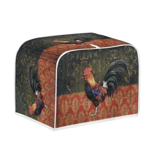 Image of Talayituse Rooster Chicken Print 4 Slice Toaster Covers Dust Protection Floral Wood Bread Maker Covers Toaster Oven Cloth Cover Kitchen Accessories Washable Appliance Cover with Handle