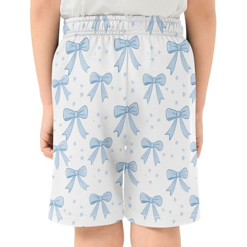 Blue Bows Athletic Shorts with Zipper Pockets, Youth Boys Athletic Running Shorts for Summer3