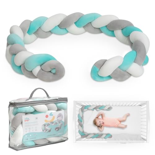 Interbaby - Trenza Cuna Bebe | Chichonera Cuna Antivuelco, 150cm | Protector Cuna Cómodo, Seguro, Suave, Trenzado 3 Hilos | Reductor Cuna Bebe, Microfibra | Verde
