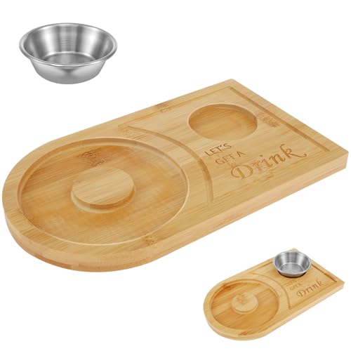 Margarita Salt Rimmer Set for Cocktails and Margaritas with Stainless Steel Bowl Bamboo Wood Glass