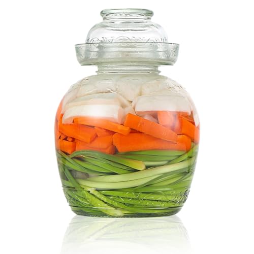Contenitori per Kimchi, Contenitore per sottaceti Vaso per fermentazione per uso alimentare da 2, 5 L Contenitori per Kimchi tradizionali con tappo a scodella Vaso in vetro trasparente con coperchio K
