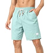 JMIERR Mens Linen Shorts Casual Elastic Waist Drawstring Lightweight Summer Beach Shorts