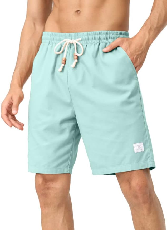 JMIERR Mens Linen Shorts with Pockets Casual Workout Drawstring Elastic Waist Athletic Short Summer Golf Beach Shorts