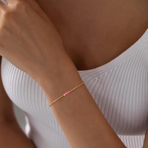 VIROMY July Birthstone Bracelets for Women,14k Gold Plated Box Link Birthstone Jewellery Gifts for Her Anniversary Friendship Jewellery - Image 3