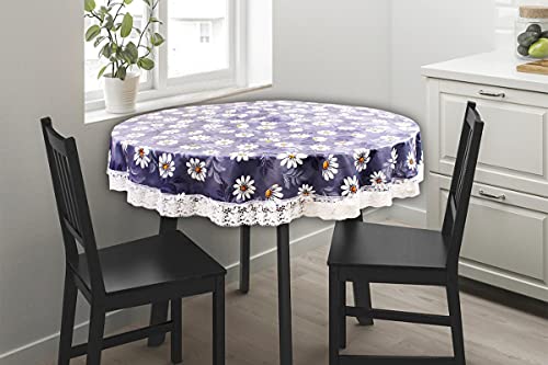 Image of The Furnishing Tree Round Shaped Center Table Cover WxL 48x48 inches with White Border lace