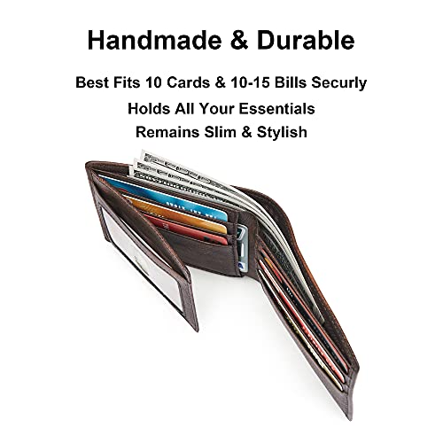 FeiYen Men Minimalist Vintage Skull Bifold Handmade Leather Wallet with Double ID - Slim Credit Card Holder with RFID Blocking and Multi Card Capacity - Husband Boyfriend Dad Teenager Gift - Image 6