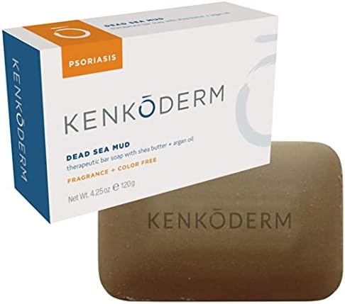 Kenkoderm Psoriasis Dead Sea Mud Soap with Argan Oil & Shea Butter, 4.25 oz, 1 Bar, Dermatologist Developed Skin Care for Soothing & Moisturizing Psoriasis Eczema & Rosacea, Fragrance & Color Free