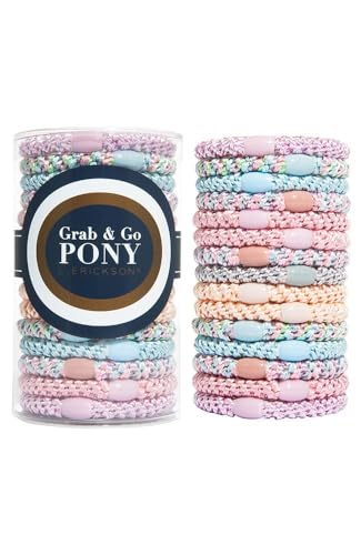 L. Erickson Hair Ties for Thick Hair, Grab & Go Pony Tube 15 Pack, Tutu