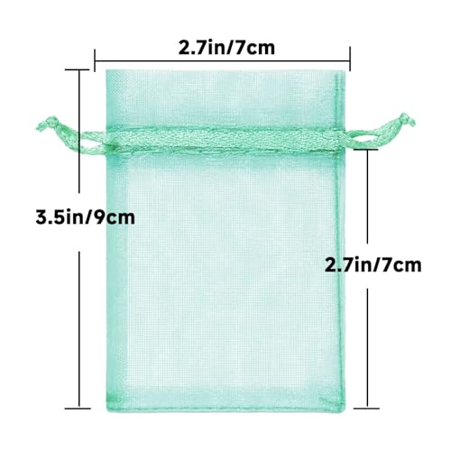 Image of joycraft 50Pcs Aqua Blue Organza Bags - 2.7x3.5 In Sheer Jewelry Drawstring Mesh Pouch, Small Holiday Organza Pouch for Christmas, Thanksgiving, Wedding Favor, Small Business