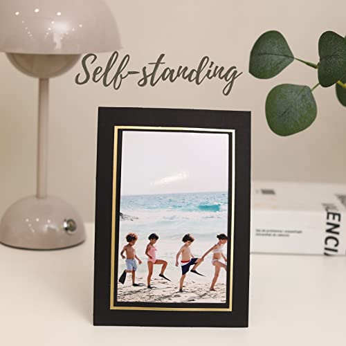 50 Pack Paper Picture Frames With Easel, 4X6 Paper Photo Frame Cards, Diy Cardboard Photo Frame, Picture Frames Bulk Great For Diy, Father's Day, Classroom (Black With Gold Lining) #TOP2