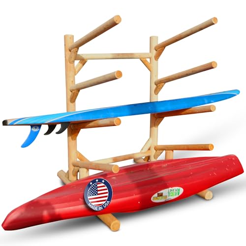 Log Kayak & SUP Rack, 4-Place, Freestanding Outdoor Storage