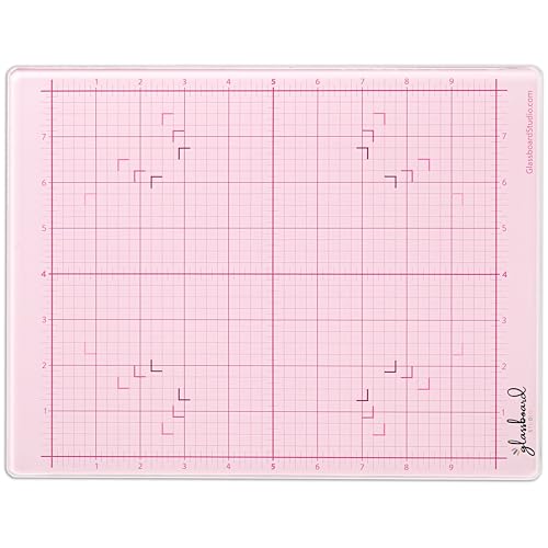 GLASSBOARD STUDIO Glass Craft Mat - Magnetic, Heat & Scratch Resistant - For Crafting, Cutting, Painting, Mixed Media Artwork - Grid Lines, Non-Slip Rubber Feet (Blush 9"L x 12"W)