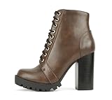 Soda Chalet – Fashion Lace up Military Inspired Ankle Boot with Stacked Heel and Side Zipper (Brown, 10)