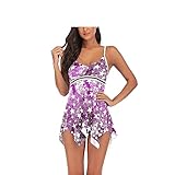 LCDIUDIU Tankinis Für Damen, Frauen-Tankini-Sets Badeanzüge Sexy Hoch Taillierte Lila Pentagramm-Druck-Badebekleidung Bauchkontrolle Zweiteiliger Badeanzug Push-Up-Strand-Badeanzüge XXL
