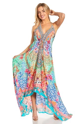 Image of Sakkas Lizi 2025 Womens Maxi High-Low Halter Handkerchief Long Dress Beach Party