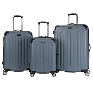 Kenneth Cole REACTION Renegade Luggage Expandable 8-Wheel Spinner Lightweight Hardside Suitcase, Granite Blue, 3-Piece Set (20″/24″/28″)